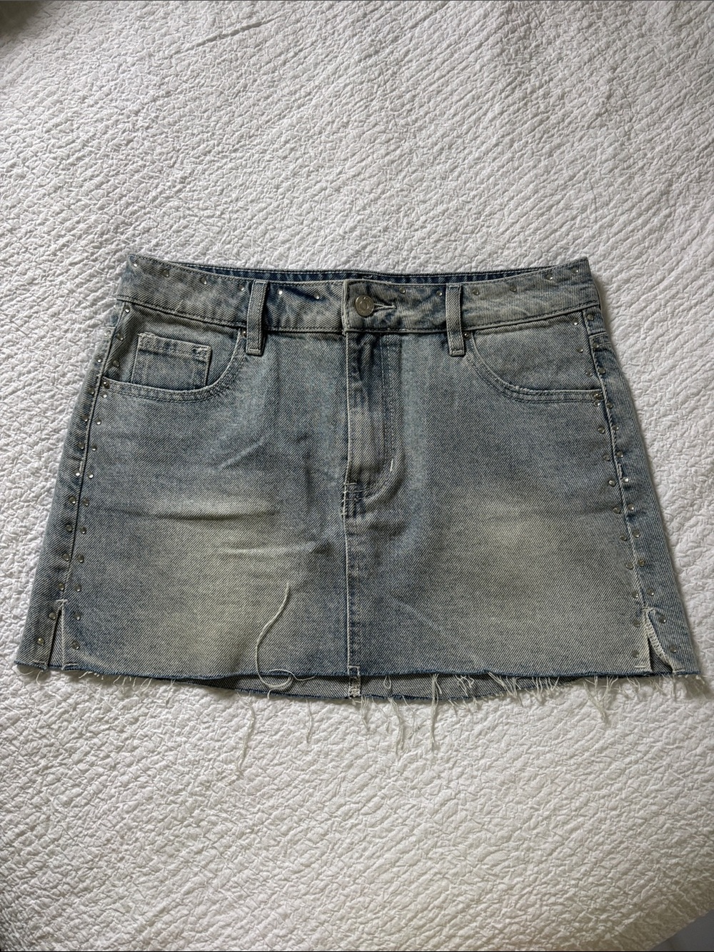 PacSun Light Blue Washed Denim Mini Skirt with Stud Trim
